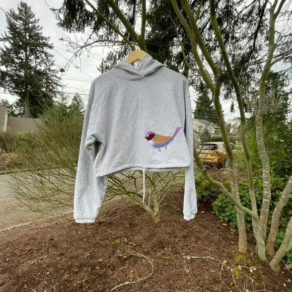 Handmade Bird Cropped Sweatshirt Small - Picture 2 of 7